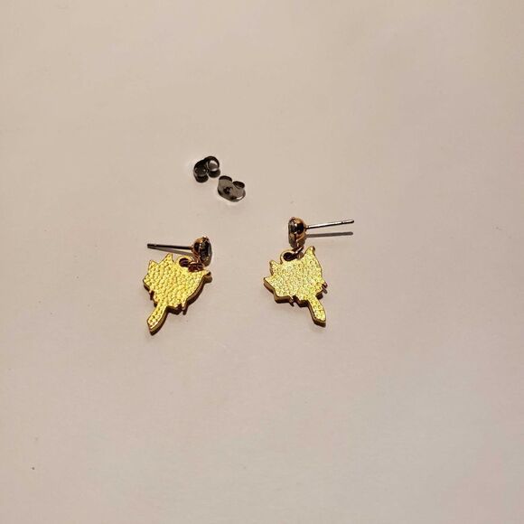 Gold Tone Saddle Earrings with Rhinestone Post - Picture 3 of 3